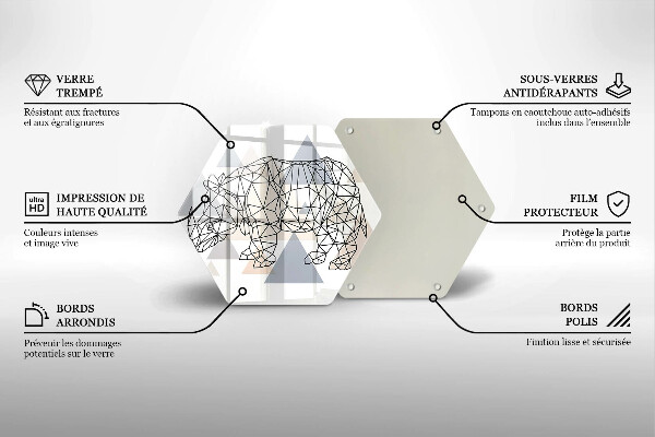 Glass chopping board Line-art rhino