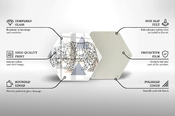 Glass chopping board Line-art rhino