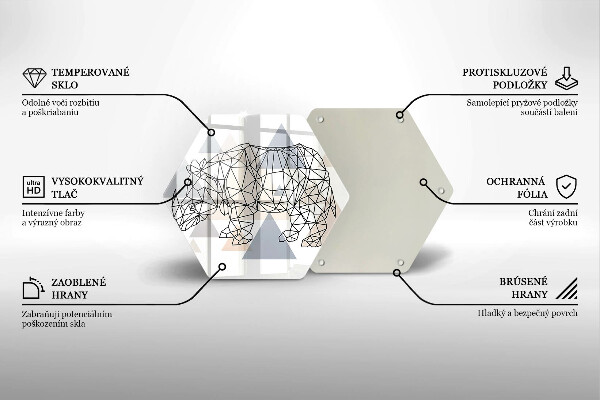 Glass chopping board Line-art rhino