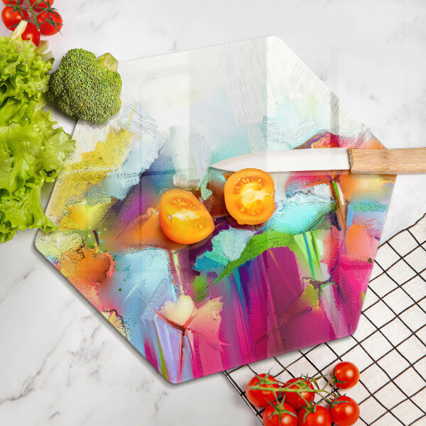 Glass chopping board Flowers painted with paints