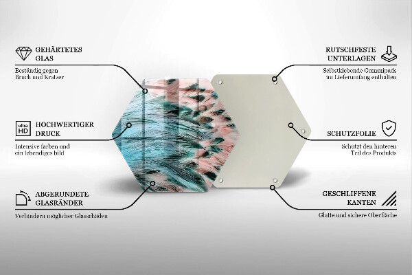 Chopping board glass Boho bird feathers