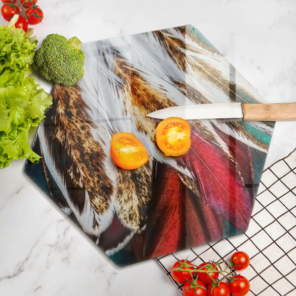 Chopping board glass Boho bird feathers