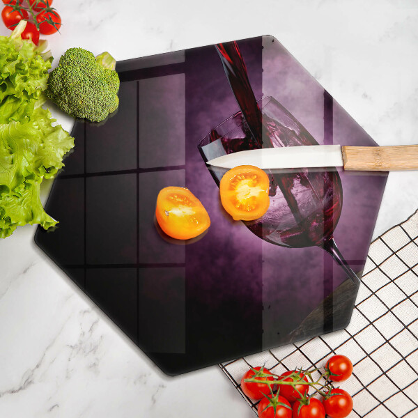 Chopping board glass A glass of wine