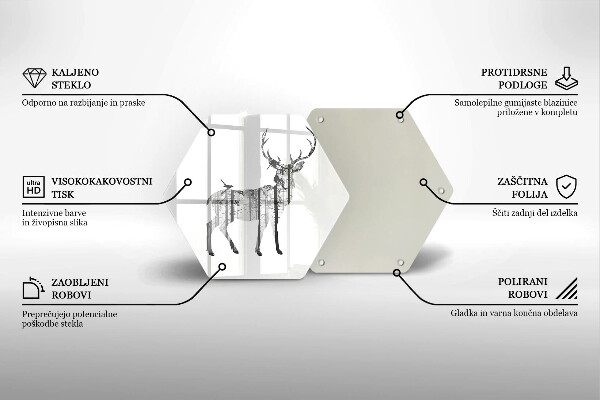 Chopping board glass Illustration of deer and forest