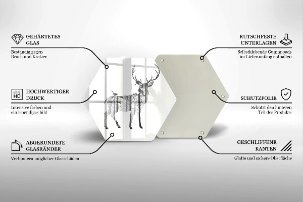 Chopping board glass Illustration of deer and forest