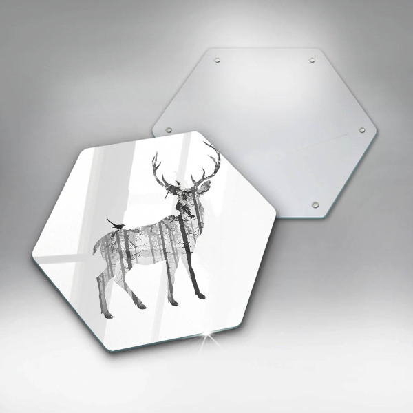 Chopping board glass Illustration of deer and forest