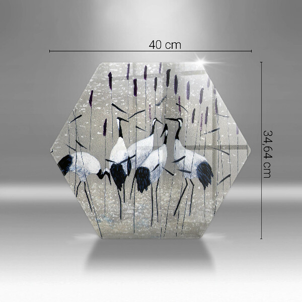 Glass chopping board Japanese cranes