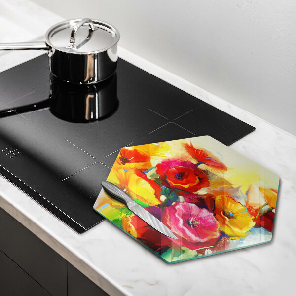 Glass worktop saver Painted colorful flowers