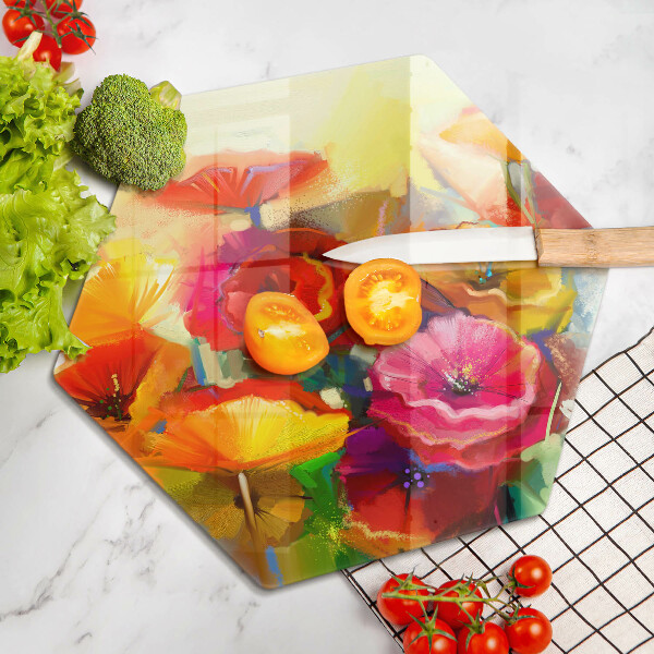Glass worktop saver Painted colorful flowers