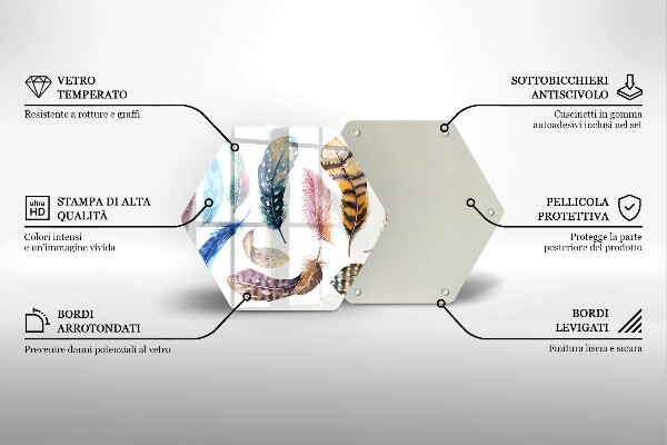 Glass worktop saver Colorful bird feathers