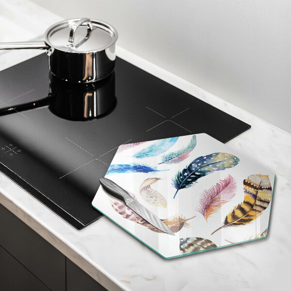 Glass worktop saver Colorful bird feathers