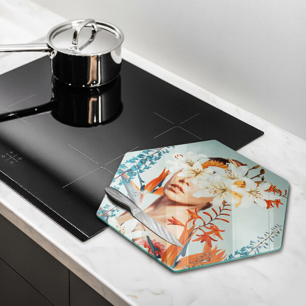 Glass worktop saver A woman in flowers