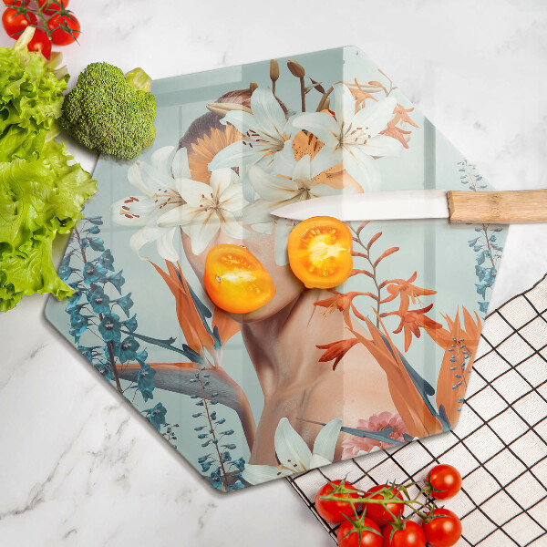 Glass worktop saver A woman in flowers