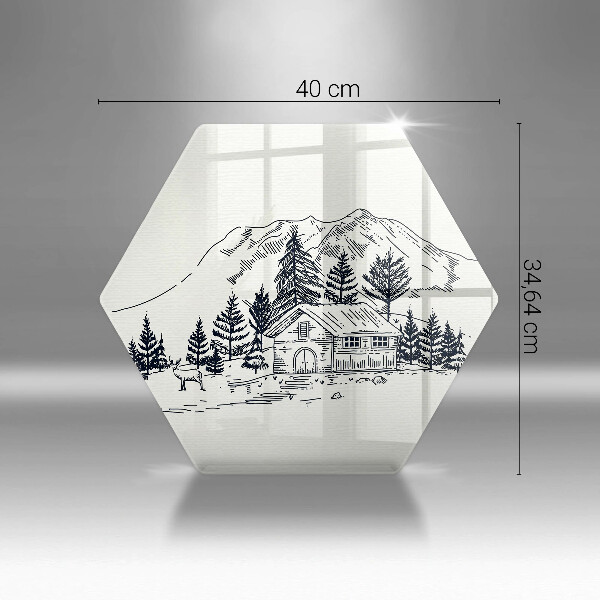 Chopping board Drawing a house in the mountains