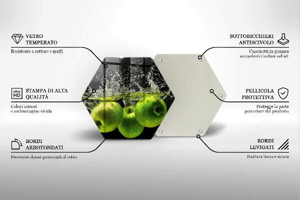 Chopping board glass Green apples and water