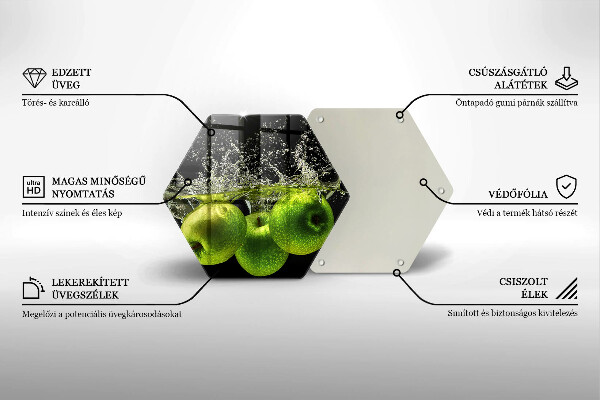 Chopping board glass Green apples and water