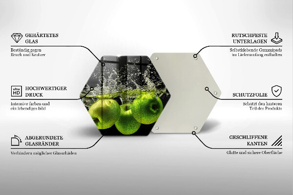 Chopping board glass Green apples and water