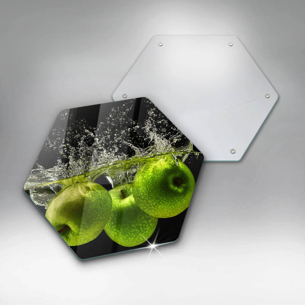 Chopping board glass Green apples and water