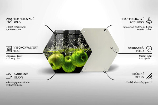 Chopping board glass Green apples and water