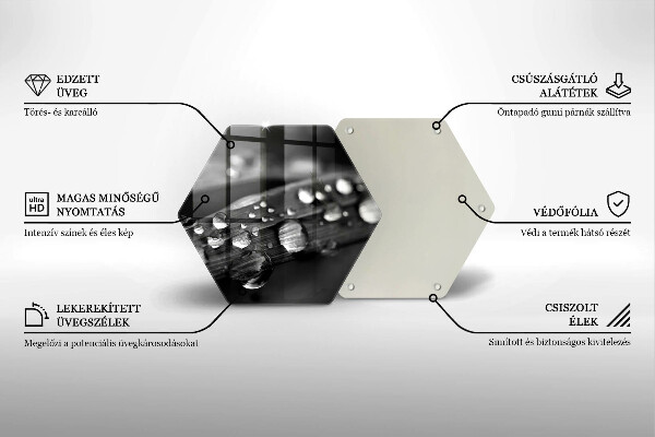 Glass chopping board Drops of dew on the leaves