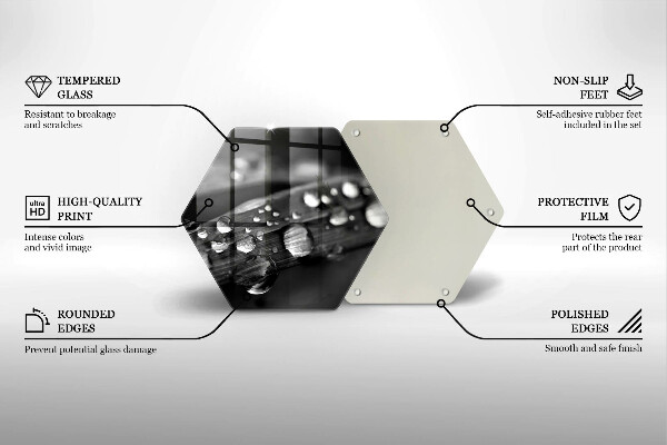 Glass chopping board Drops of dew on the leaves