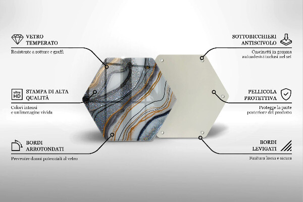 Glass worktop saver Rock with gold