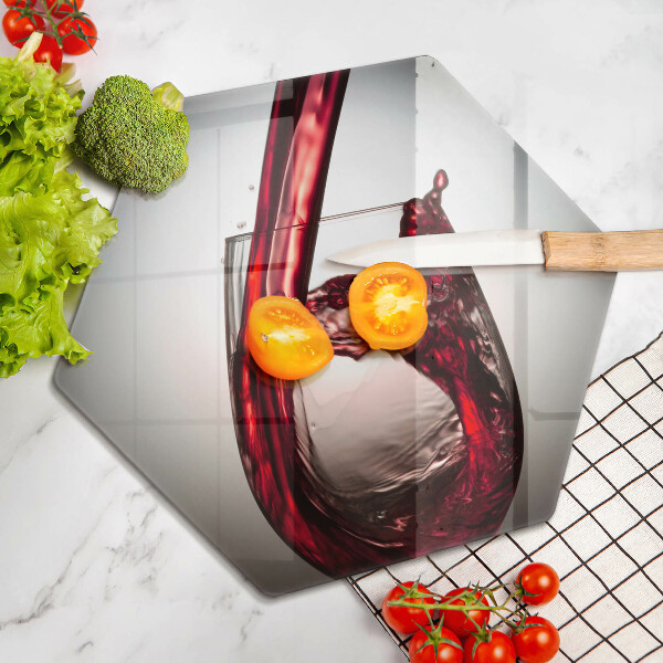 Chopping board Glass and red wine