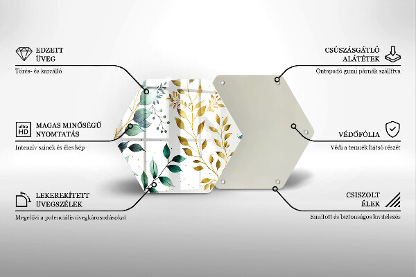 Glass kitchen board Green and golden leaves