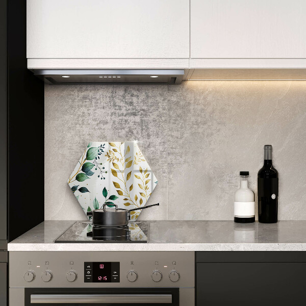 Glass kitchen board Green and golden leaves