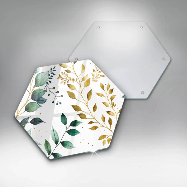 Glass kitchen board Green and golden leaves