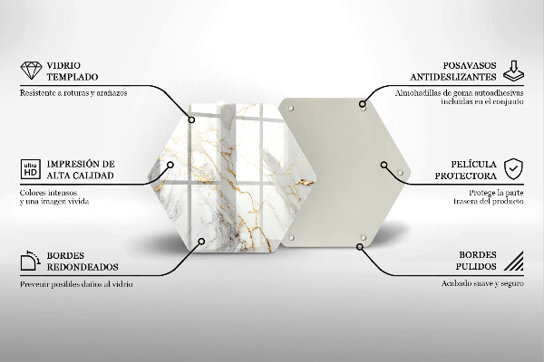 Glass worktop protector Light marble with gold