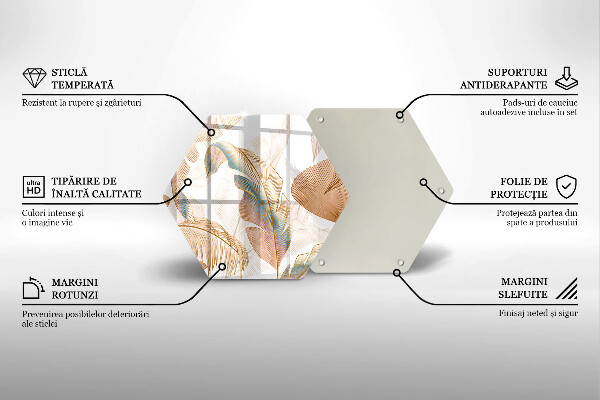 Glass worktop protector Boho feathers and leaves