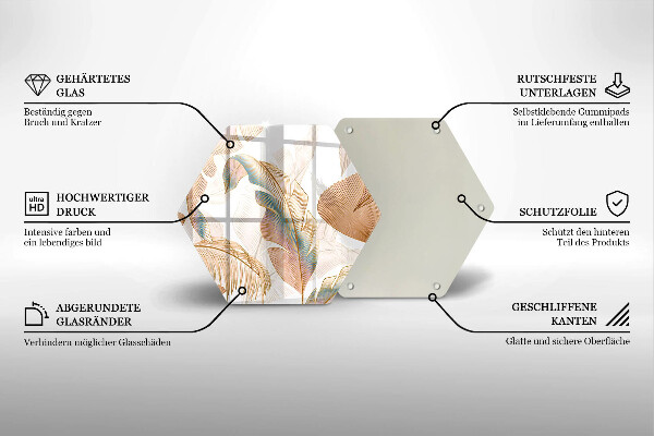 Glass worktop protector Boho feathers and leaves