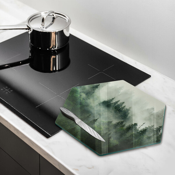 Chopping board glass Landscape of a hazy forest