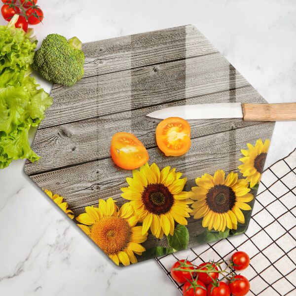 Chopping board glass Sunflowers on the boards