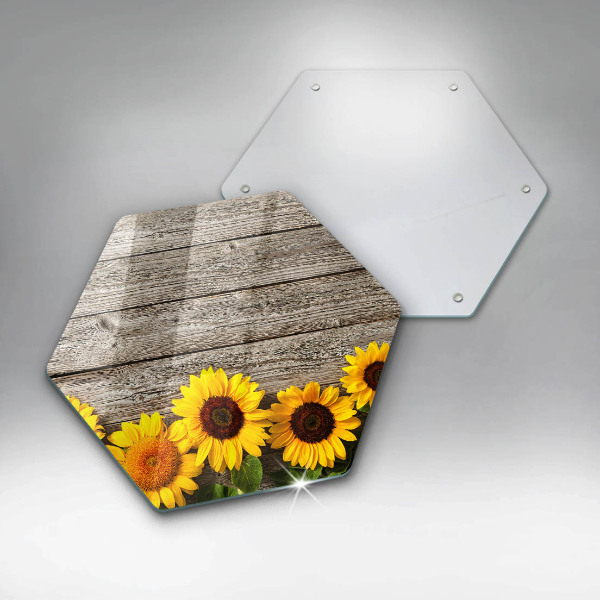 Chopping board glass Sunflowers on the boards