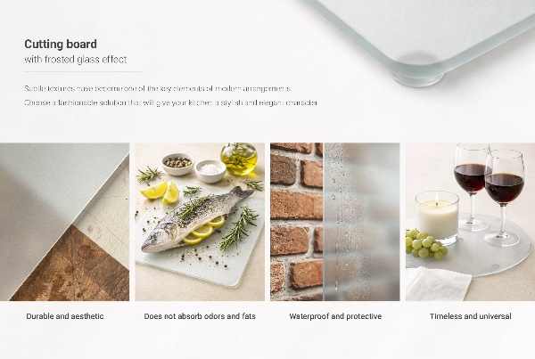 Glass chopping board measuring 31.5 × 20.5 inches