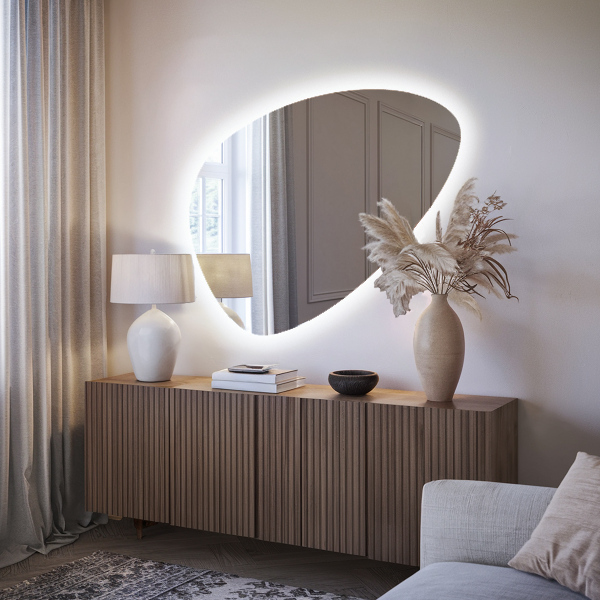 Egg shaped LED mirror 57x80 cm