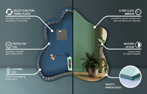 Irregular splash led mirror 58x58 cm