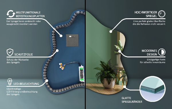 Irregular splash led mirror 58x58 cm