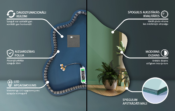 Irregular splash led mirror 58x58 cm