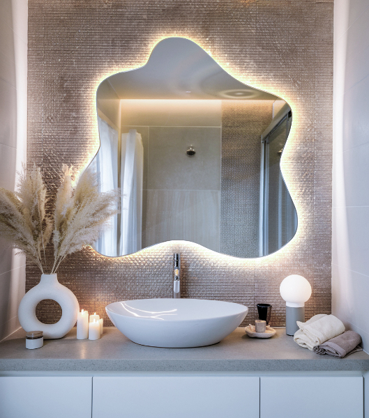 Irregular splash led mirror 58x58 cm