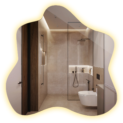 Irregular splash shaped lighted mirror 68x67 cm