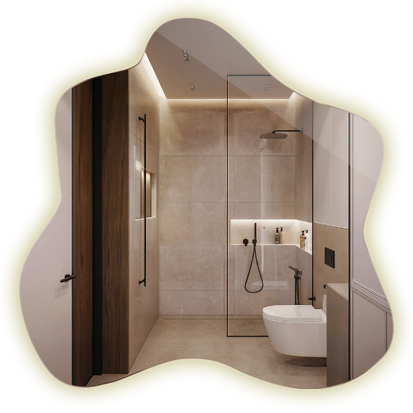 Irregular splash shaped lighted mirror 77x77 cm