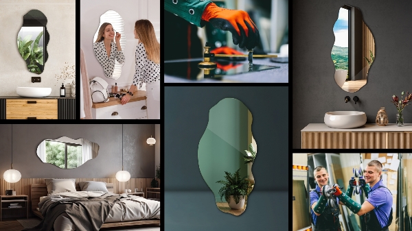 Irregular shaped mirror stain 18x36 in