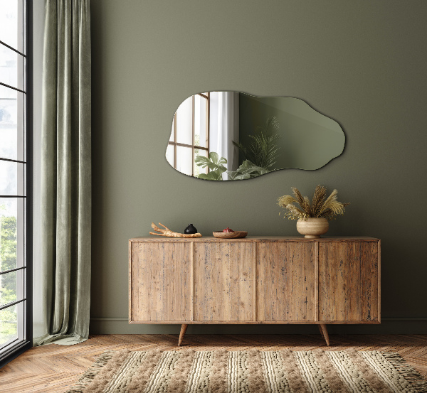 Irregular shaped mirror frameless stylish accessory 18x36 in