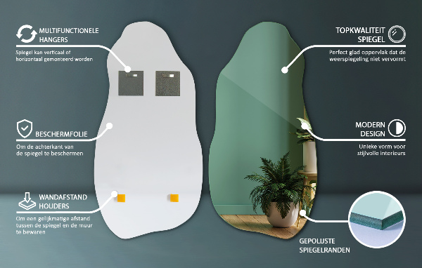 Irregular shape mirror original hanging 20x40 in