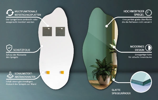 Irregular shape mirror without frame 40x90 cm