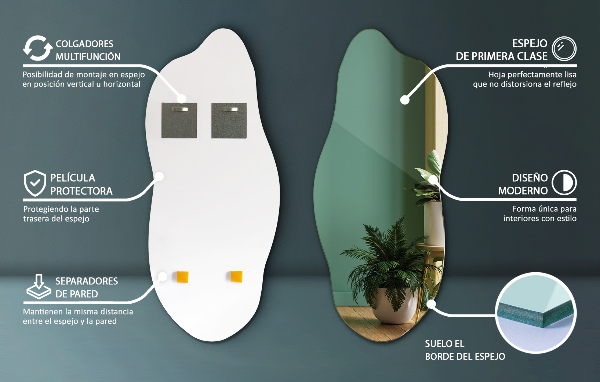 Irregular shape mirror without frame 40x90 cm