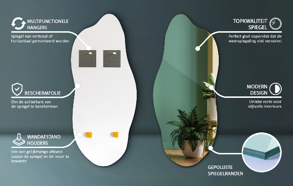 Irregular shape mirror without frame 40x90 cm